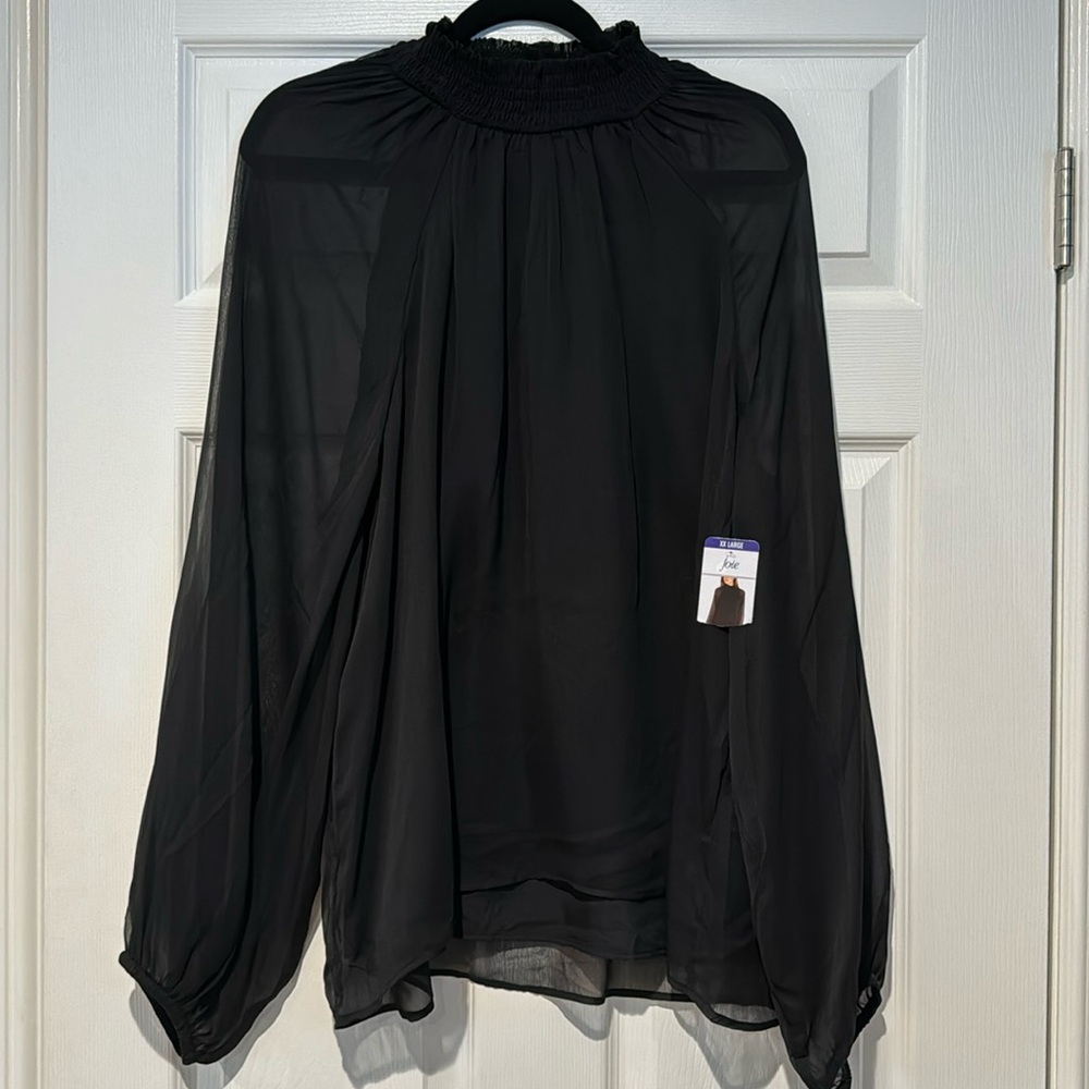 Joie Gathered Low Turtleneck Top, Black (Caviar) - XXL